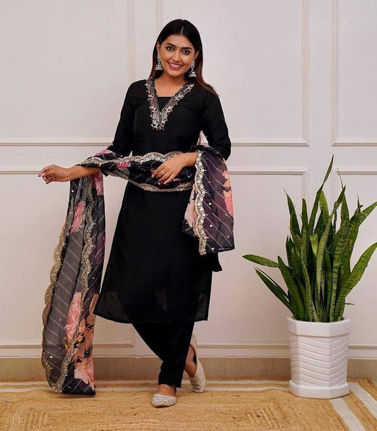 Black Floral 3 Piece  women'suits
