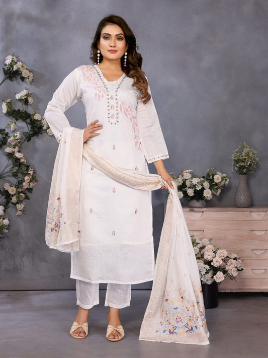 white embroidered straight salwar suit