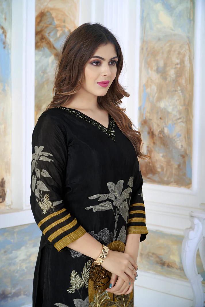 Black velvet print salwar suit with dupatta