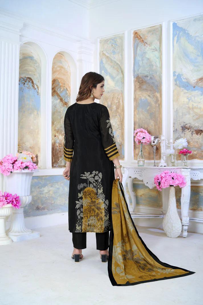 Black velvet print salwar suit with dupatta