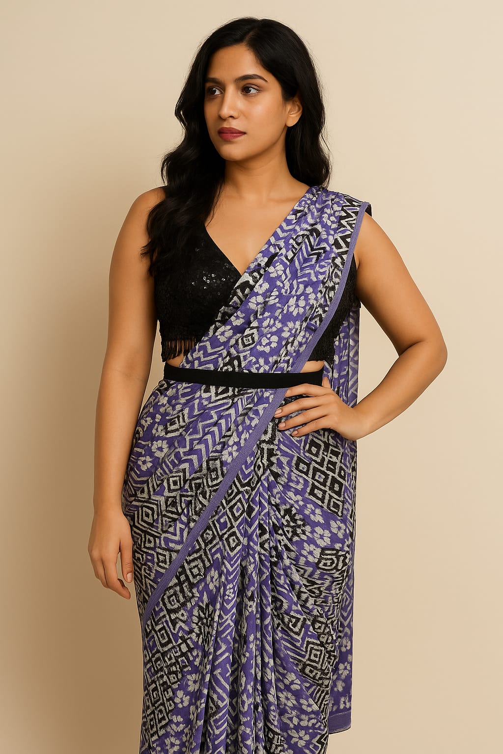 Floral & Geometric Printed Saree with Embellished Blouse