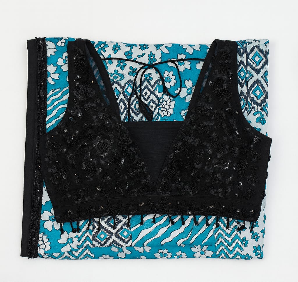 Floral & Geometric Printed Saree with Embellished Blouse