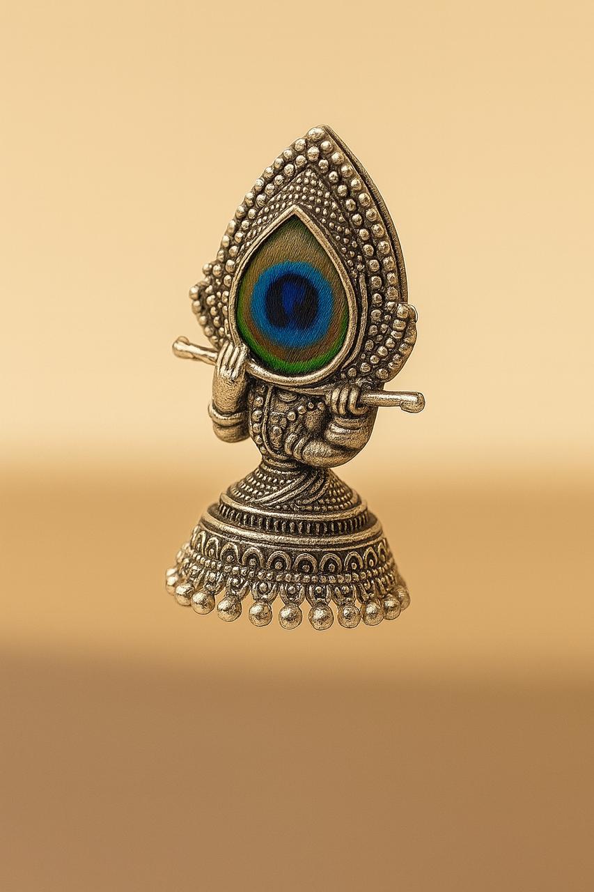 Oxidized Peacock Feather Flute Jhumka Earrings