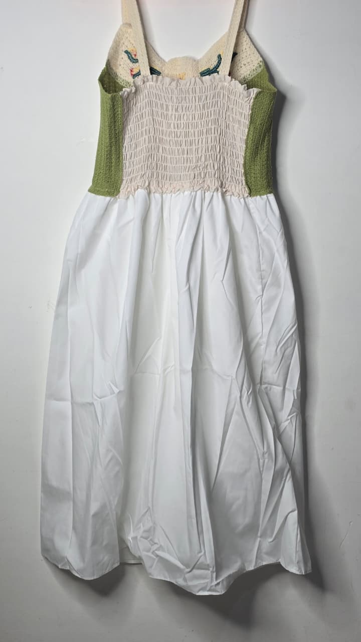 Embroidered Bow Knit & Cotton Midi Dress