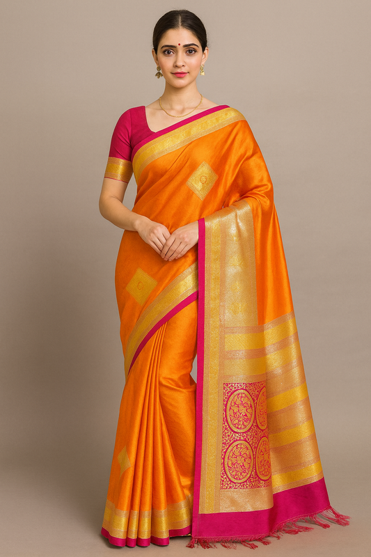 Elegant Handwoven Banarasi Silk Saree with Intricate Zari Border
