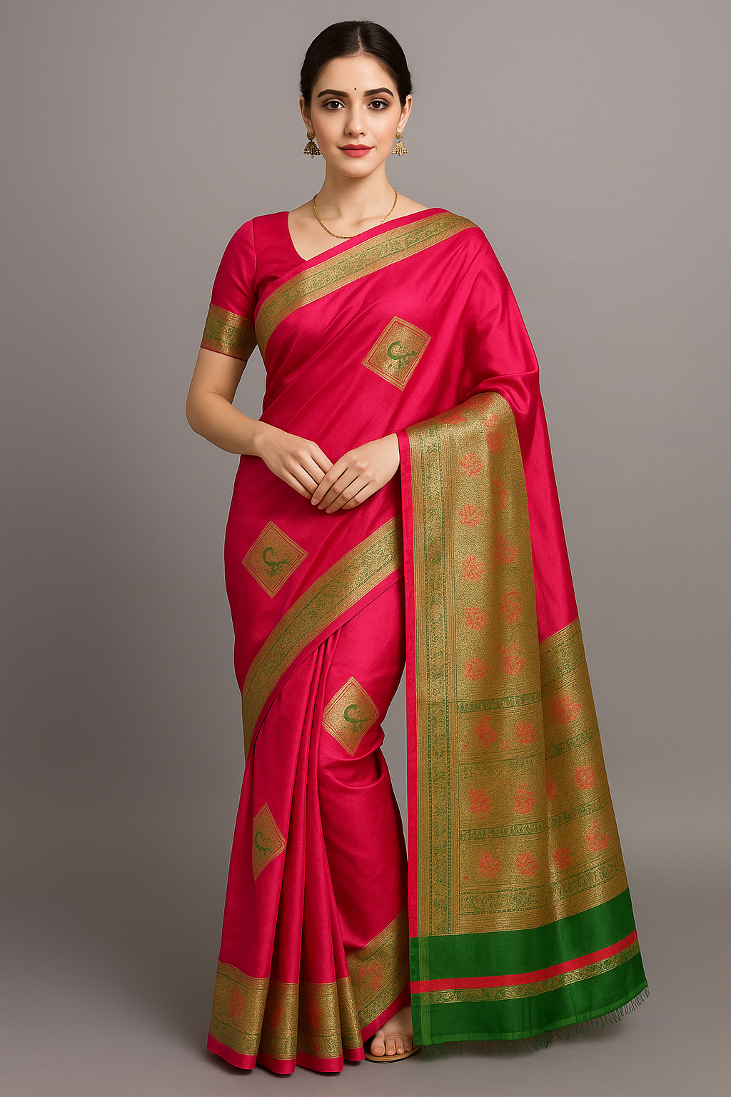 Elegant Handwoven Banarasi Silk Saree with Intricate Zari Border